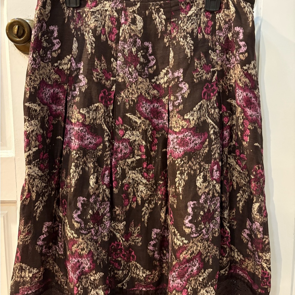 LOFT Floral A-Line Skirt in Brown and Purple